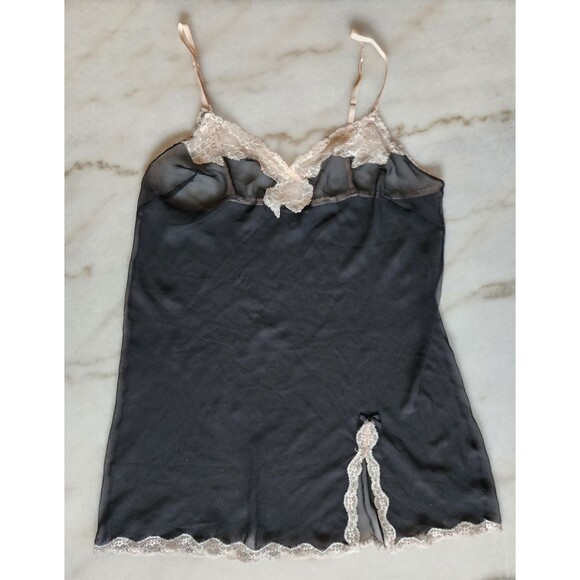 Victoria's Secret Sz Large Black Blush Pink Lace Lingerie Slip Sheer Nightgown - Picture 12 of 16